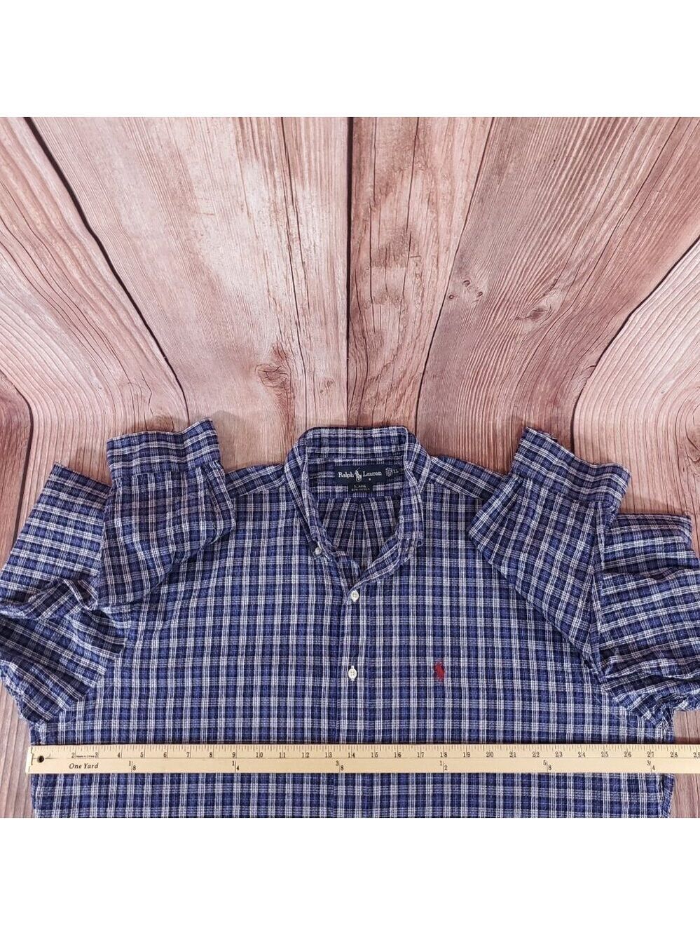 Vtg Ralph Lauren Blaire Seersucker Mens XL Blue White Plaid LS Button Down Shirt - Picture 11 of 12